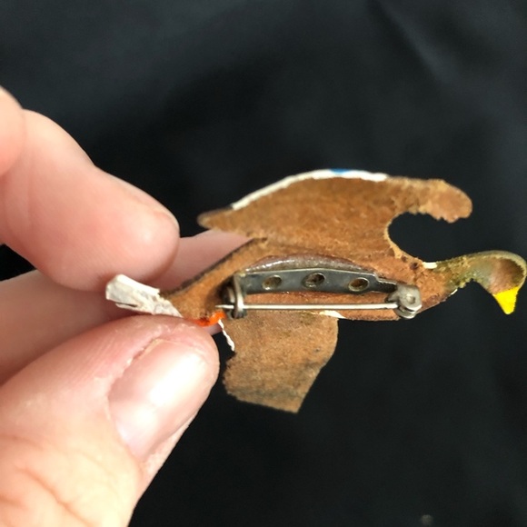 Vtg Tooled Leather Mallard Duck Brooch - Picture 7 of 12